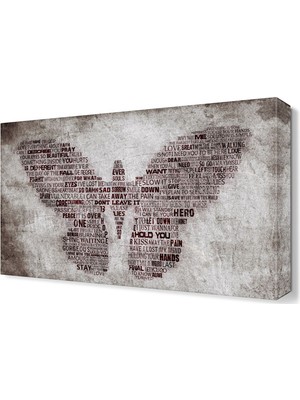 Dekor Sevgisi Kelebek Şekilli Yazılar Canvas Tablo  45x30 cm