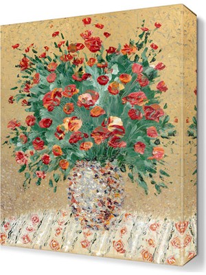 Dekor Sevgisi Vazodaki Kırmızı Çiçekler Tablosu 45x30 cm