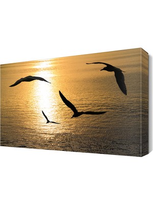 Dekor Sevgisi Güneşin Batışı ve Uçan Kuşlar Tablosu 60x40 cm