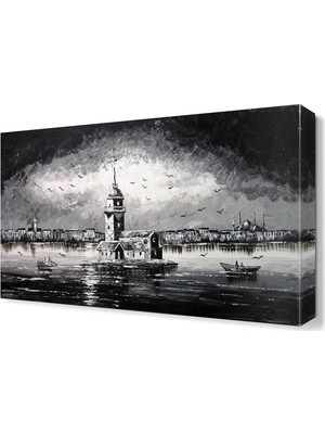 Dekor Sevgisi Kız Kulesi Siyah Beyaz Canvas Tablo  45x30 cm