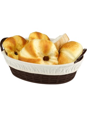 Bora Plastik Hasır Desenli Ekmek Sepeti Oval  28 CM Bez Kaplamalı BO666