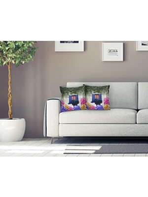 RealHomes Çiçek Penceresi Dijital Baskılı Modern Yastık Kırlent Kılıfı