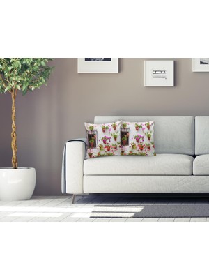 RealHomes Çiçek Temalı Dijital Baskılı Dekoratif Yastık Kırlent Kılıfı