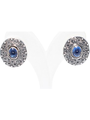 Nusret Takı 925 Ayar gümüş Safir Taşlı Antik Telkari Küpe