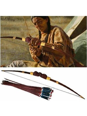 Kayıkcı Oturan Boğa Kızılderili Ok Yay Seti 140Cm Büyük Boy - 20 Oklu