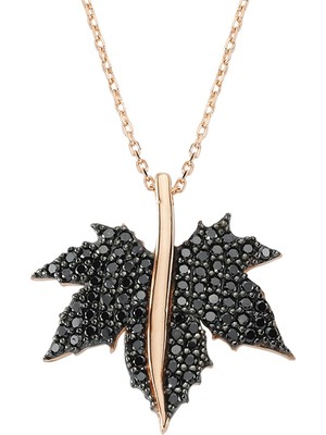 Altınsepeti Siyah Taşlı Altın Çınar Yaprağı Kolye As1050Kl