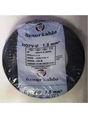 Öznur 1,5 Mm Nya Kablo Tek Damar Siyah 10 Metre