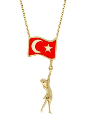 AltınSepeti Altın Bayrak Taşıyan Kız Kolye AS1248KL