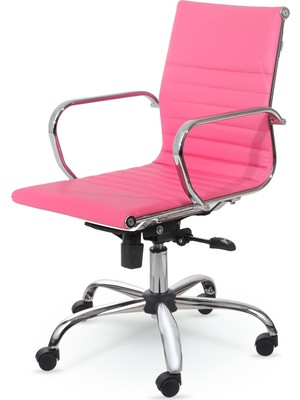 Mezura Ofis Chrome Çalışma Koltuğu Pembe