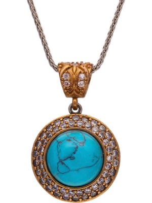 Altınsepeti Turkuaz Taşlı Otantik Gümüş Kolye G423Kl