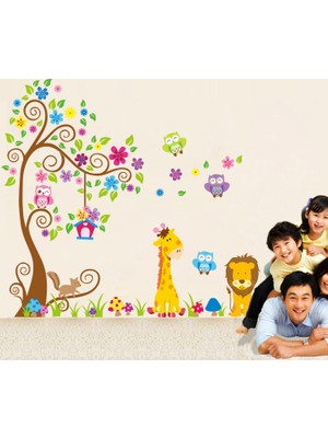Cosy Home Gift Çocuk Ve Bebek Odası Aslan Zürafa Baykuş Orman Ağaç Büyük Görsel Duvar Sticker 162X131 Cm
