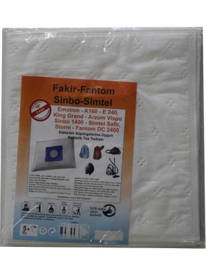Simtel Safir Elektrikli Süpürge Uyumlu Sentetik Toz Torbası