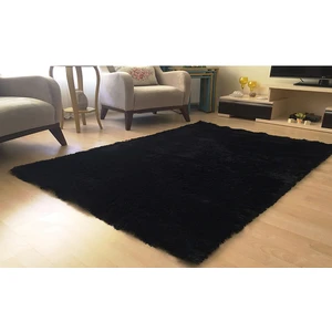 Tavşan Tüyü Post Peluş Yıkanabilir Kaymaz Taban Halı  Siyah