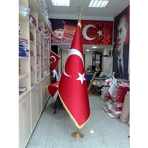 Ekin Bayrakçılık Makam Türk Bayrağı Telalı Saten Direksiz (Sarı Simli) 100x150cm.