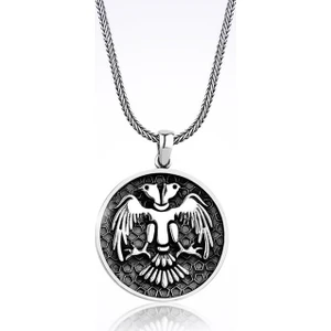 Mina Silver Selçuklu Çift Başlı Kartal Güç Asalet Taşsız Erkek Gümüş Kolye