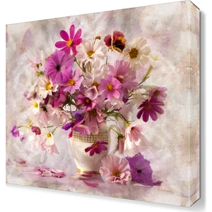 Dekor Sevgisi Pembe Çiçek Demeti Tablosu 45x30 cm