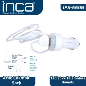 Univarsal Tablet Uyumlu Araç Şarjı Beyaz Renk Ips-550B