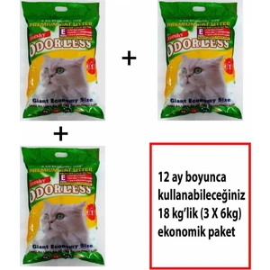 ODORLESS Ekstra Kedi Kumu Yıllık Paket 3 X 6 kg