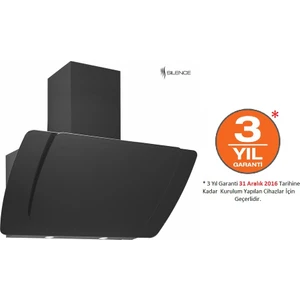 3373 Misto Siyah 90 Cm Dekoratif Camlı Duvar Tipi Davlumbaz