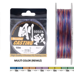 Gosen W-8 Pe Casting 8 Kat Renkli Örgü Misina Pe 1,5 / 0,216 Mm 150m