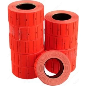 12x21 mm  Çizgili Flo Kırmızı Fiyat Etiket 600 Adet