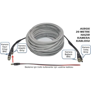 Asrox Hazır CCTV Kamera Kablosu 20 Metre Tak Kullan