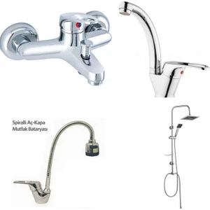 ARÇE Mix Spiralli Evye + Banyo + Kuğu Lavabo Bataryası Ve Robot Duş Takımı