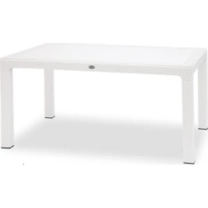 Classi 150G Rattan Dikdörtgen Camlı Masa - Beyaz