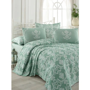 Enlora Home Baskılı Pike Takımı Çift Kişilik Pure SuYeşili