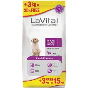 LaVital Maxi Puppy Kuzu Etli Büyük Irk Yavru Köpek Maması 12kg + 3kg HEDİYE!