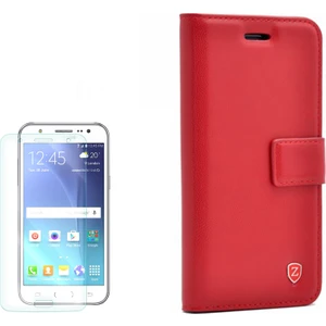 Samsung Galaxy J5 2015 Kılıf Kartvizitli Standlı Delüx Kırmızı + Cam