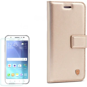 Samsung Galaxy J5 2015 Kılıf Kartvizitli Standlı Delüx Gold + Cam