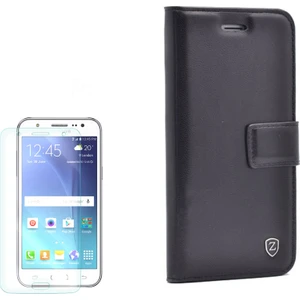 Samsung Galaxy J7 2015 Kılıf Kartvizitli Standlı Delüx Siyah + Cam