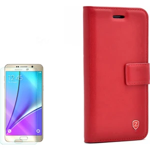 Samsung Galaxy Note 5 Kılıf Kartvizitli Standlı Delüx Kırmızı + Cam