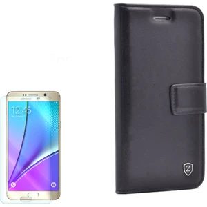 Samsung Galaxy Note 5 Kılıf Kartvizitli Standlı Delüx Siyah + Cam
