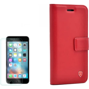 Apple iPhone 6 Plus Kılıf Kartvizitli Standli Delüx Kırmızı + Cam