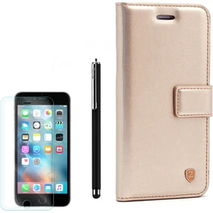 Apple iPhone 6 Plus Kılıf Kartvizitli Standli Delüx Gold +Kalem+ Cam