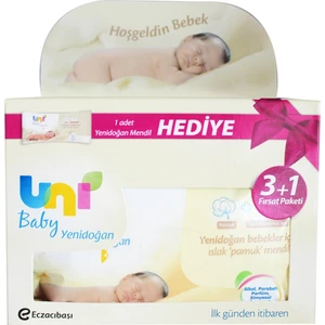 Uni Baby Yenidoğan Islak Pamuk Mendil 3+1