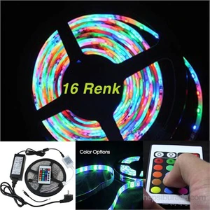 Led 16 Renk 5MT RGB Dış Mekan Şerit Led Kumandalı +2 Amper Adaptör