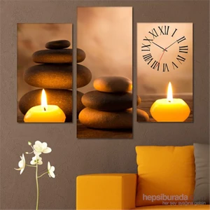 - Candle And Stone Tablo Saat - 81X60cm - Çerçeve Hediye