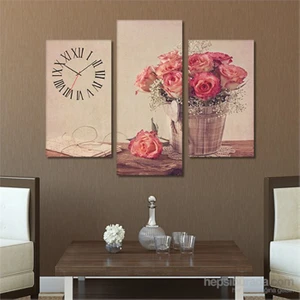 - Letters And Roses Tablo Saat - 81X60cm - Çerçeve Hediye