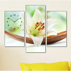 -Acacia Bowl Lily 3 Parçalı Simetrik Canvas Tablo Saat - 80X60cm