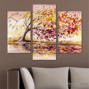 - Abstract Tree Tablo Saat - 81X60cm - Çerçeve Hediye