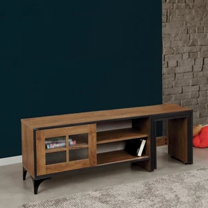Pasific Home Revival Metal Ayaklı Sürgülü Tv Ünitesi, Zigon Sehpalı, 150 Cm, Koyu Meşe