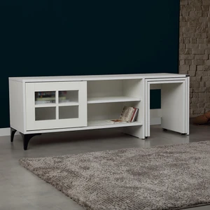 Pasific Home Revival Metal Ayaklı Sürgülü Tv Ünitesi, Zigon Sehpalı, 150 Cm, Ahşap Beyaz