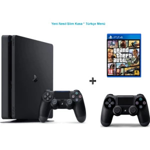 Ps4 Slim 500 GB Cuh - 2016A Oyun Konsolu + Gta 5 + 2. Kol