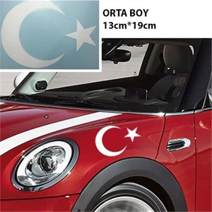 Ozy Ay Yıldız Bayrak Beyaz Orta Oto Sticker 13Cm*19Cm