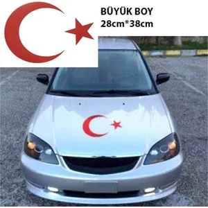 Ozy Ay Yıldız Bayrak Kırmızı Büyük Oto Sticker 28Cm*38Cm