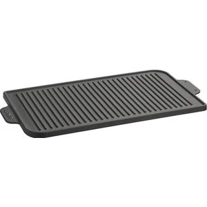 Düz ve Izgara Yüzeyli Metal Kulplu Döküm Demir Griddle 26x47 cm