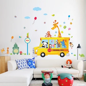 Cosy Home Gift Çocuk Ve Bebek Odası Panda Zebra Zürafa Tur Okul Otobüsü Duvar Resim Sticker 170X100 Cm Bitmiş Boyut
